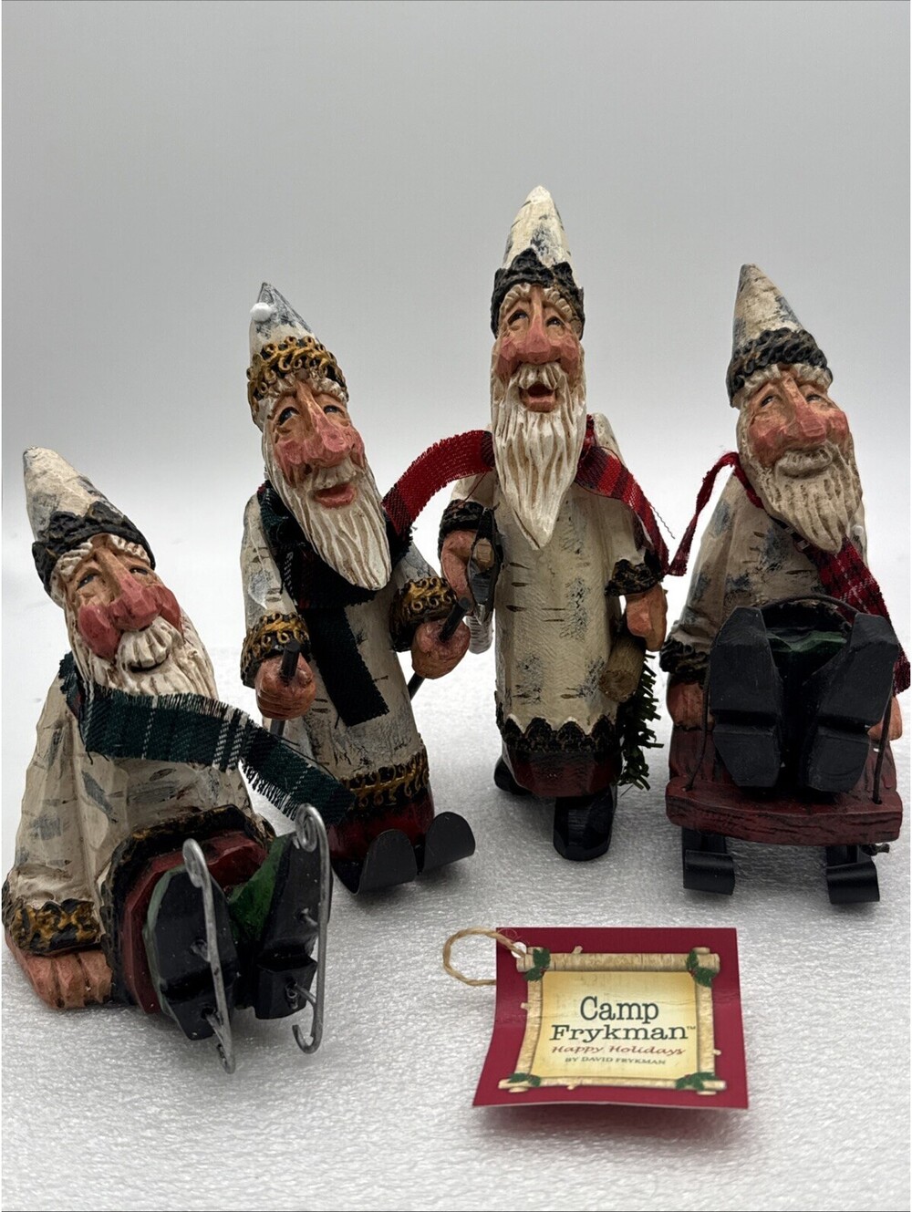 Set Of 4 - 2004 David Frykman Woodland Santa Figurines Skis Sled Ice Skates